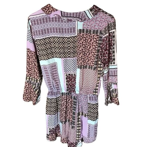 Jessica Simpson shortall jumpsuit SZ small purple pink patchwork ruffle 1pc - Picture 2 of 7